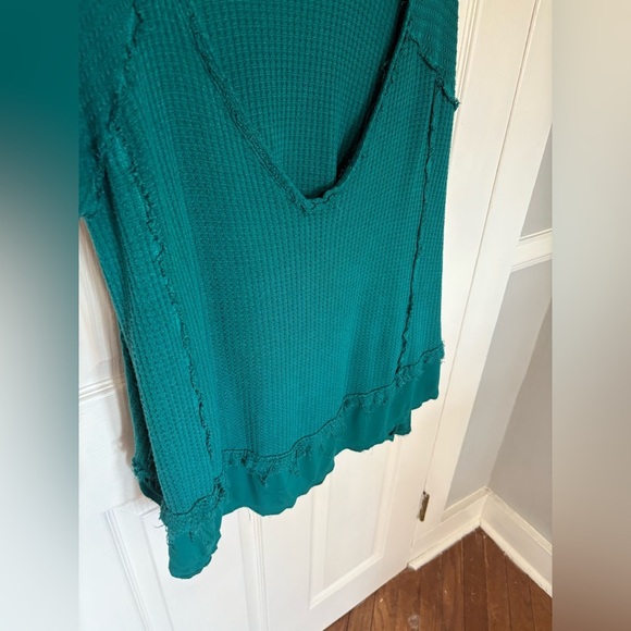 Free People Laguna Thermal Top in Turquoise | Boho Slouchy Raw-Edge | Size XS - Picture 6 of 10